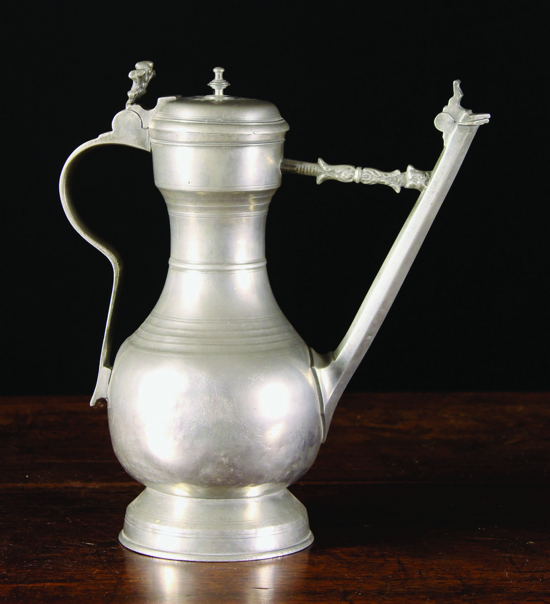 A Swiss Stegkanne or Spouted Bern Flagon by HK, Circa 1750, 12½ ins (32 cms) in height.