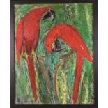 Alfons van Meirvenne (1932- ) A Vibrant Painting of two Scarlet Parrots signed bottom left and