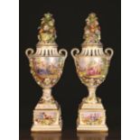 A Pair of Late 19th Century Potschappel, Carl Thieme Porcelain Pot Pourri Vases.