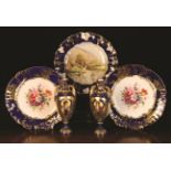 A Pair of Decorative Vases & Three Cabinet Plates: The small German Lichte garniture vases having