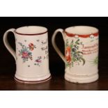 Two Late 18th Century Leeds Creamware Mugs: One inscribed in black; 'Sam;.
