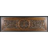 A Carved Walnut Renaissance Coffer Front centred by a metamorphic foliate figure in a quatrefoil