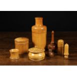 A Collection of Good 19th Century Turned Treen: A boxwood bottle case 8 ins (20 cms)) high.