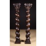 A Pair of 19th Century Carved Oak Solomonic Columns.