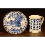 A Small Late 17th/Early 18th Century English Blue & White Delft Mug and A Three-legged Stand.