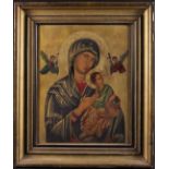 A 19th Century Oil or Tempera on Panel depicting The Madonna in ancient Iconography.