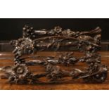 Four Sections of 17th Century Oak Swags, pierced and carved with flowers,