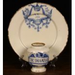 A 17th Century English Blue & White Delft Plate & Pill Pot.