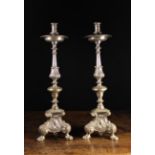 A Pair of Late 17th/Early 18th Century Baroque Silvered Altar Candle-Sticks.
