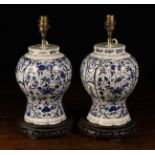 A Pair of Late 18th Century Blue & White Delft Vases converted to lamps.