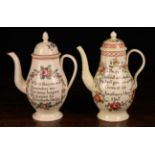 Two Charming 18th Century English Creamware Coffee Pots & Covers, probably Leeds Pottery.
