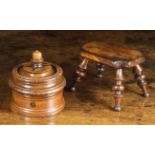 A Yew-wood Lace Maker's Lamp Stool and A Treen Tobacco Pot.