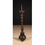 A Large 18th Century Turned Walnut Pricket Candle Standard.