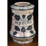 A Late 17th/Early 18th Century Maiolica Drug Jar for Myrrh,