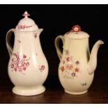 Two 18th Century Leeds Creamware Coffee Pots and Covers: One with a short spout, baluster body,