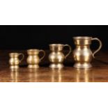 A Set of Four 19th Century Bronze Alloy Measures: Pint, half pint, gill and half gill,