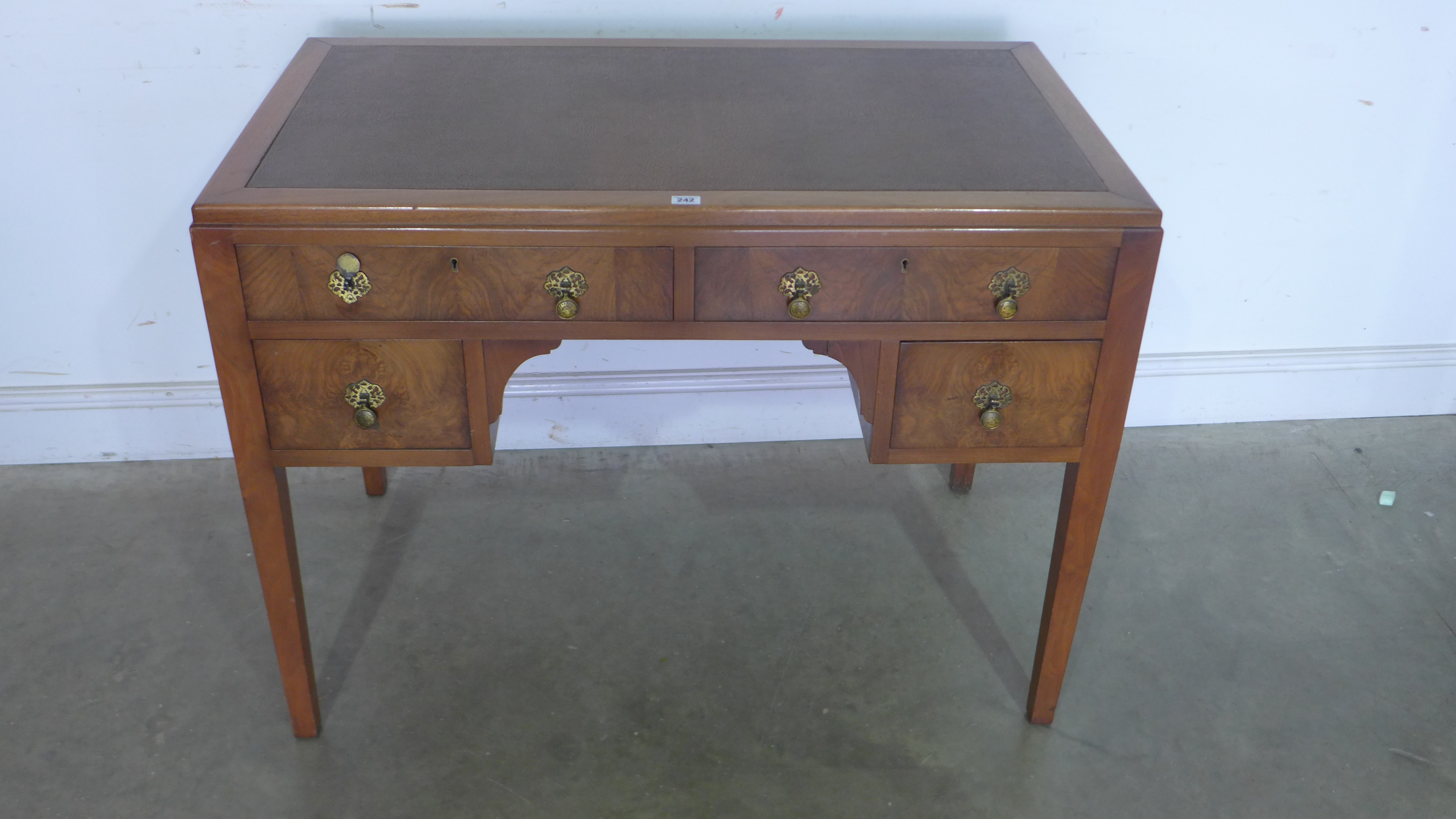 A 1930's walnut desk with five drawers - 79cm x 106cm x 60cm - Image 2 of 2