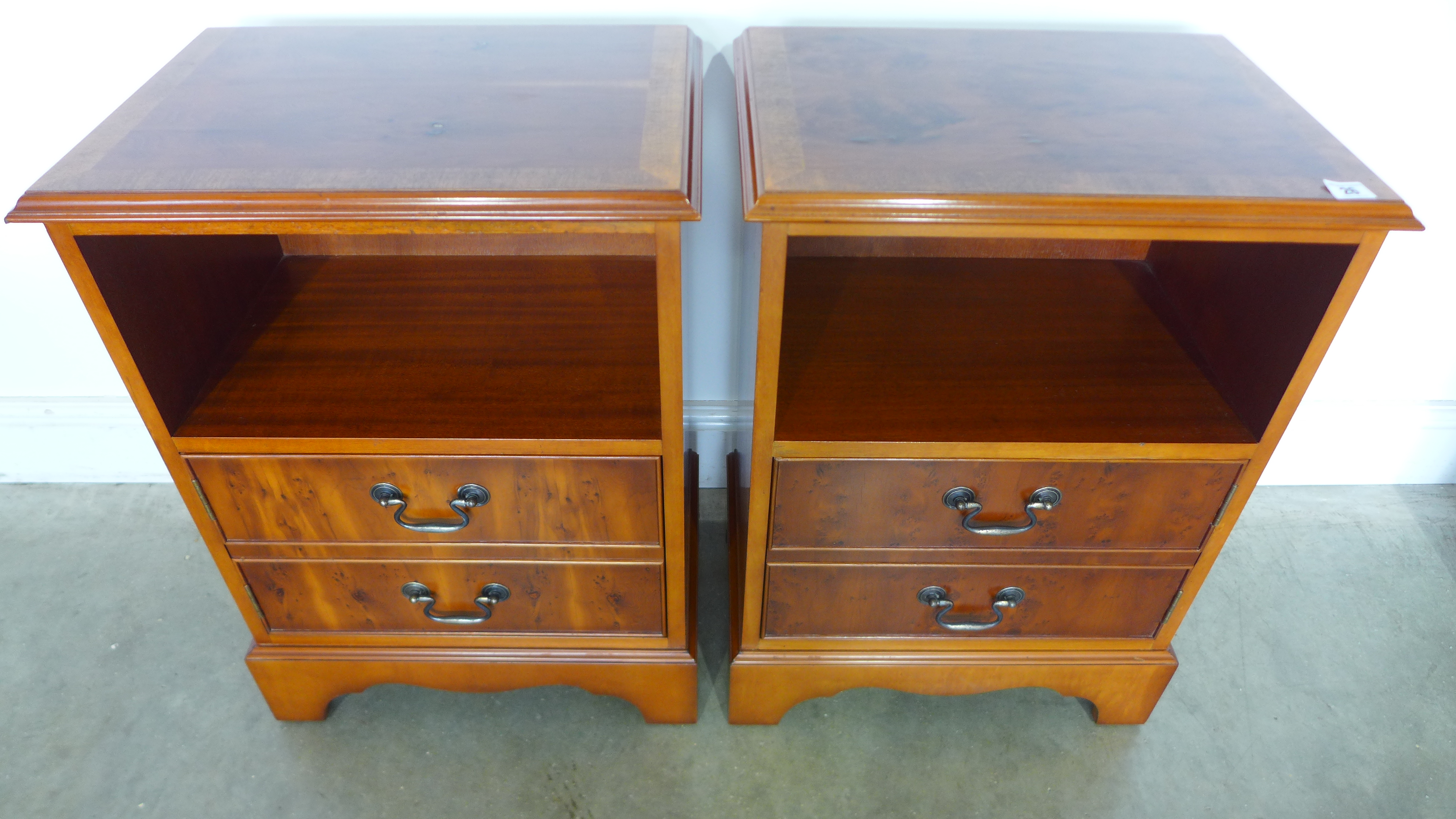 A pair of 20th century yew wood bedside cupboards - Height 67cm x Width 48cm x Depth 34cm