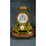 A mid 19th century French ormolu and porcelain mounted mantel clock by JBD - Roman numerals to pink
