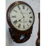 A 19th century mahogany drop dial wall clock with a painted dial signed HY Bromley,