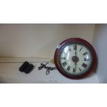 A 19th century postman alarm double weight wall clock with a 9 inch dial with weights and pendulum