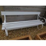 A white painted garden bench with painted iron ends - 185cm x 50cm x 77cm high