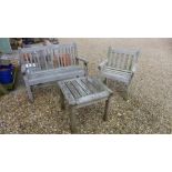 A pre owned hardwood bench - Length 113cm - a chair and an Alexander Bose coffee table