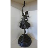 A bronze reproduction sculpture of Colombine Pierrot Arlequin in the Art Deco manner on circular