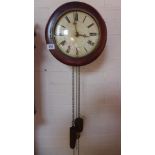 A 19th century postman alarm double weight wall clock with an 8 inch dial with weights and pendulum