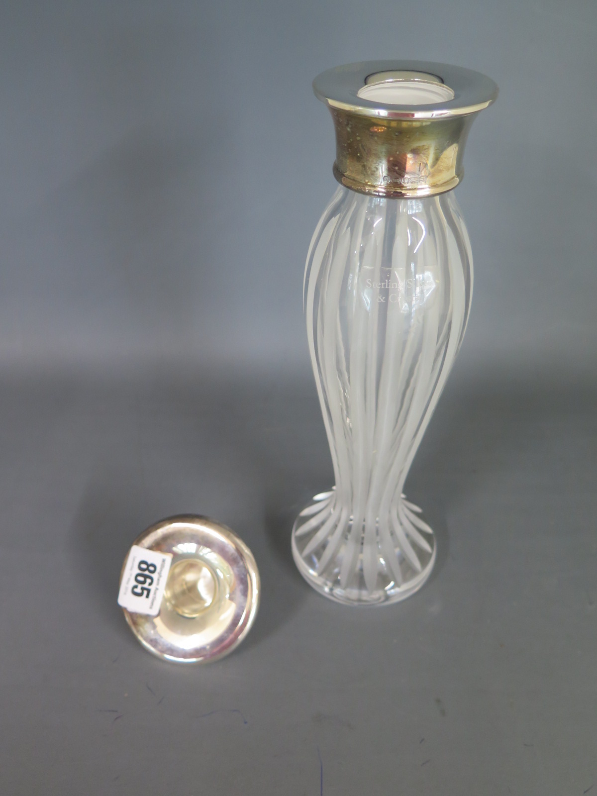 A Carrs silver necked crystal glass vase/candlestick - Height 25. - Image 2 of 3