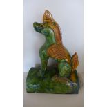 An Oriental green glaze horse ridge tile - Height 35cm x Length 28cm - overall good