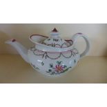 An 18th/19th century New Hall teapot decorated with floral sprigs no 596 - overall good
