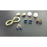 Six pairs of earrings - To include three gem-set,