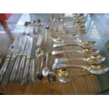 A quantity of assorted silver flatware approx 24 troy oz and six silver bladed and handled knives -