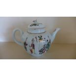 An 18th century Worcester chinoiserie decorated teapot with floral finial - Height 16cm - chip and