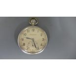 A chrome cased Jaeger Le Coultre pocket watch Arabic numerals to dial with subsidiary second hand