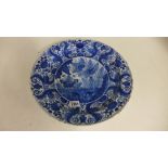 A 17th century Dutch Delft blue and white plate 34cm diameter - frits to rim,