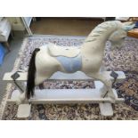 A vintage white and blue painted wooden rocking horse - 130cm x 55cm wide x 106cm high - in good