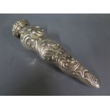 A silver shell shaped perfume bottle Birmingham hallmark - Length 20cm - top loose, hallmarks worn,