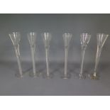 A set of six spiral air twist liquor glasses - Height 23cm - one with repair,