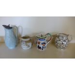 Four 19th century jugs including a Wedgewood hunting scene,