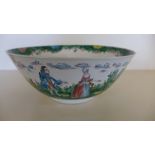 An 18th century creamware bowl decorated in predominantly famille verte - Diameter 26cm x Height