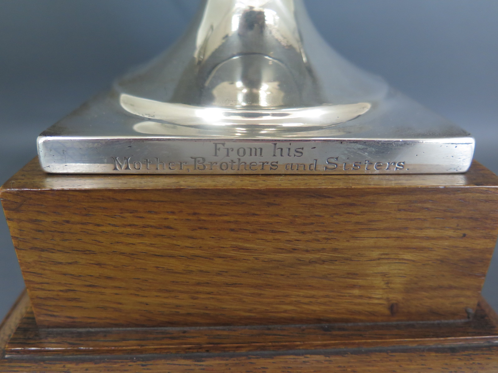 A silver presentation twin handled bowl on wooden stand London 1913/14 TB&S - Height 23cm approx - Image 2 of 4