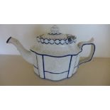 A 19th century Castleford type teapot with hinged cover and classical decoration - crack to body,