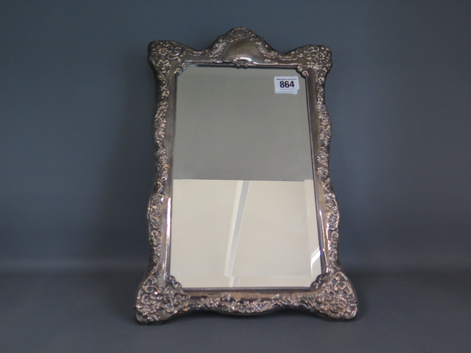 A silver embossed mirror maker RC - 37cm x 24cm - overall good condition - Image 2 of 2
