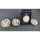 Two oversized white metal cased pocket watches,