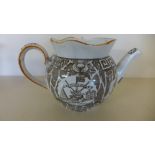 An early 19th century pearl ware globular teapot commemorating Nelson,