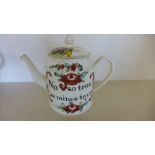 An 18th century Leeds creamware motto teapot no.