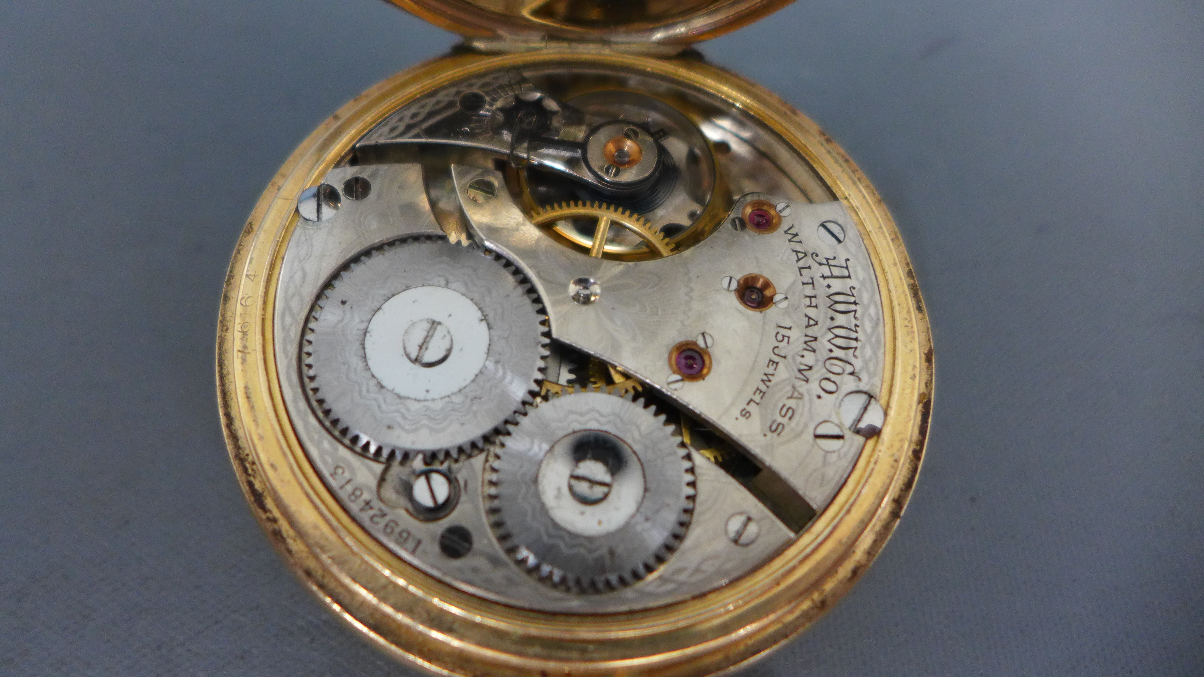 A gold plated Half Hunter pocket watch by Waltham, - Image 3 of 3