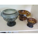 Two smoke glass centre vases and a cut glass centre vase - Height 20cm,